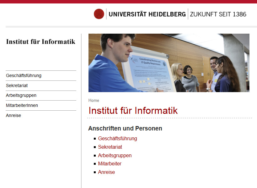 Abb. Ausschnitt aus der Website des Instituts für Informatik an der Universität Heidelberg