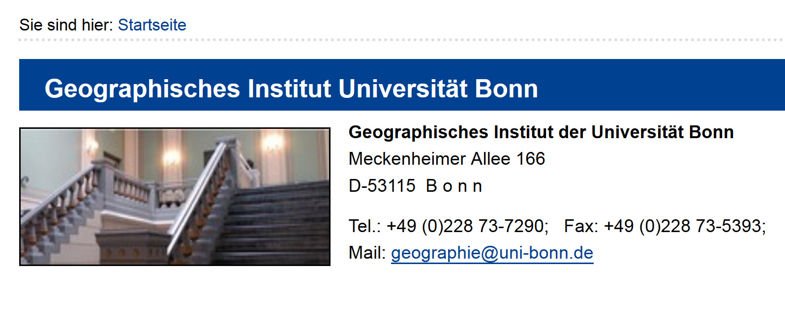 Abb. Ausschnitt aus der Website des Geographischen Instituts der Universität Bonn