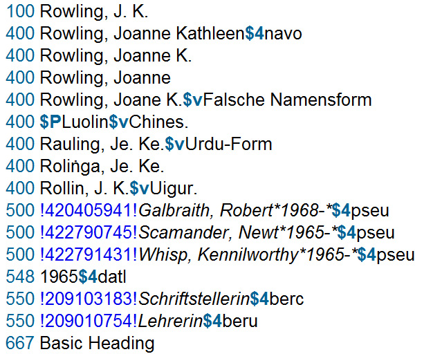 Abb. Bereits umgearbeiteter GND-Datensatz für J. K. Rowling im SWB