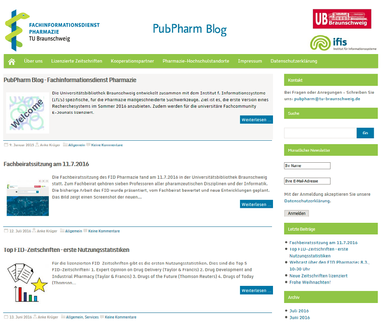 Abbildung 12: Screenshot PubPharm Blog