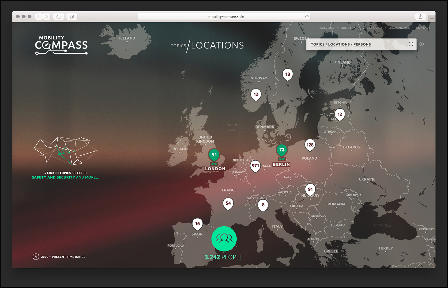 Figure 2: Search via locations: Europe-wide map