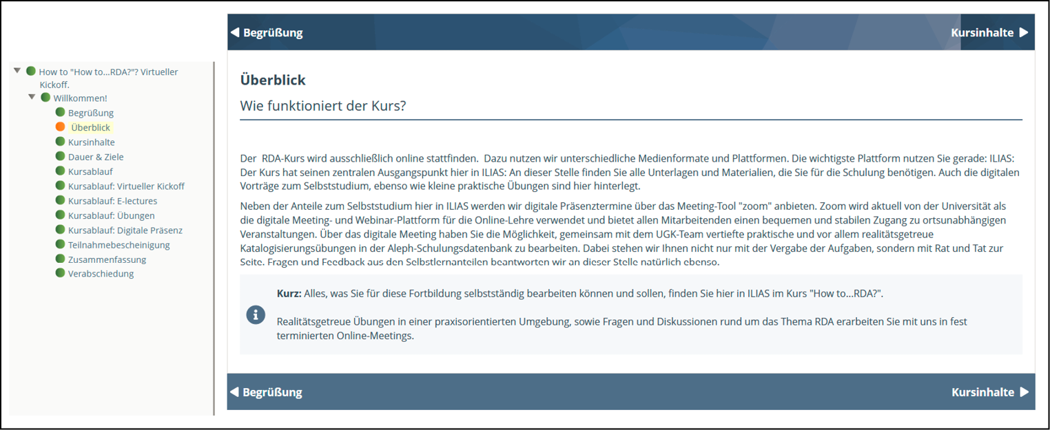 Abb. 3: Auszug aus dem virtuellen Kickoff in ILIAS