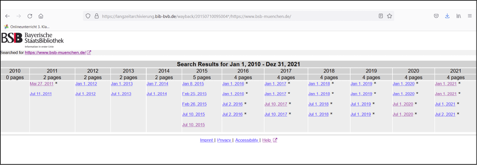 Abb1, Webseite mit Übersicht