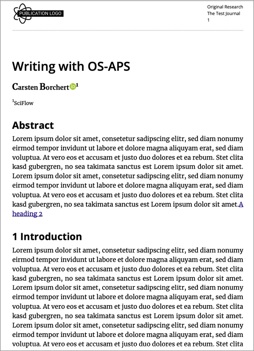 Figure 4.3: Unter Verwendung eines Templates aus OS-APS exportiertes Testdokument