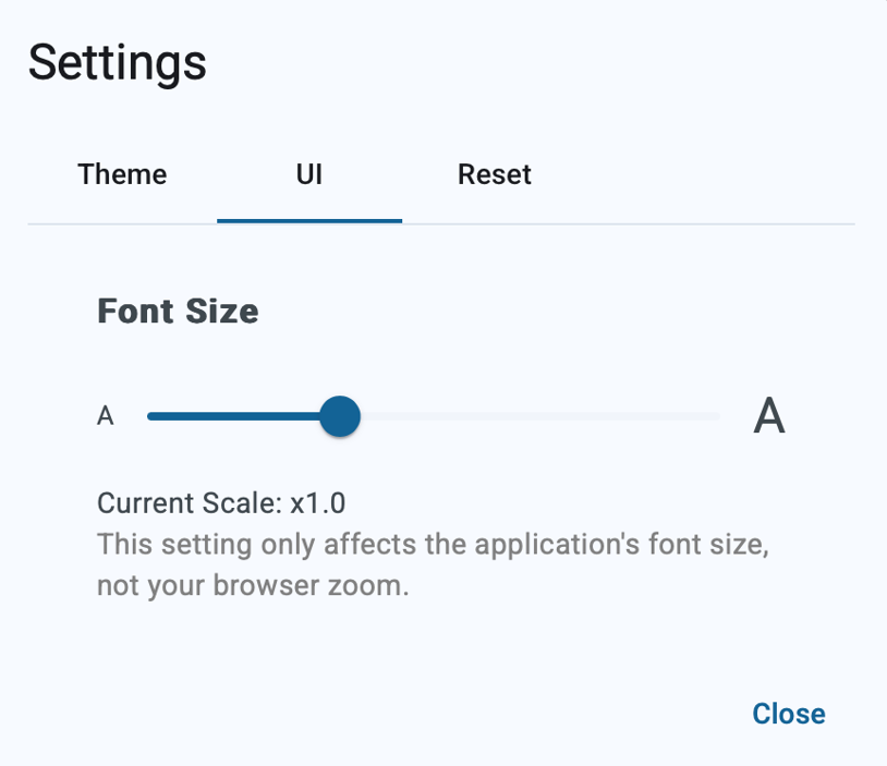 <i>Einstellungen Schriftgröße: Entlang der Skala „Font Size“ lässt sich die Schriftgröße des Ausgabetextes im Reader variieren</i> Die Abb. 3 zeigt die Einstellungen zur Schriftgröße: Entlang einer Skala "Font Size" lässt sich die Schriftgröße des Ausgabetextes im Reader variieren.
